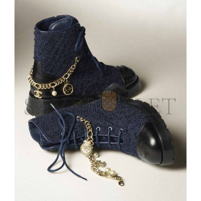CHANEL LACE-UPS WOOL TWEED, CALFSKIN & METAL NAVY BLUE & BLACK G39393 Y56125 K4839 CHANEL LACE-UPS WOOL TWEED, CALFSKIN & METAL NAVY BLUE & BLACK G39393 Y56125 K4839