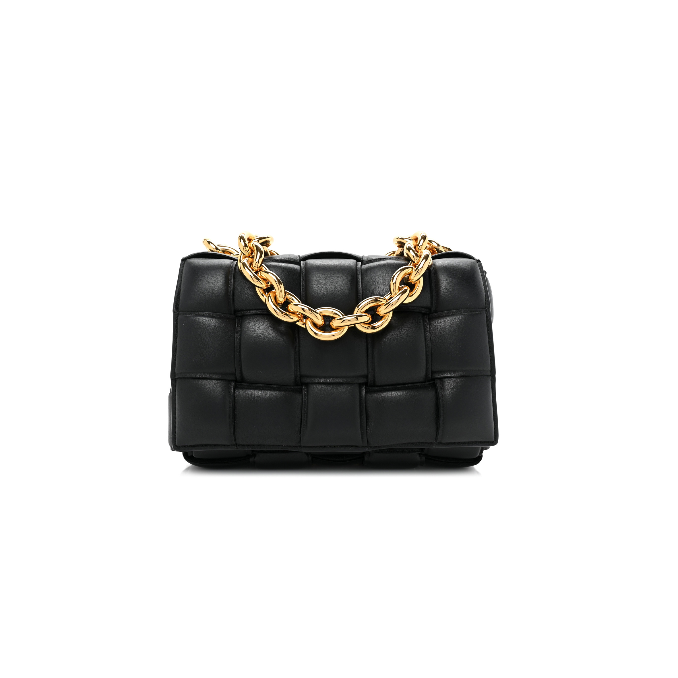 BOTTEGA VENETA LAMBSKIN MAXI INTRECCIATO PADDED CHAIN CASSETTE CROSSBODY BAG BLACK (25*15*8cm) BOTTEGA VENETA LAMBSKIN MAXI INTRECCIATO PADDED CHAIN CASSETTE CROSSBODY BAG BLACK (25*15*8cm)