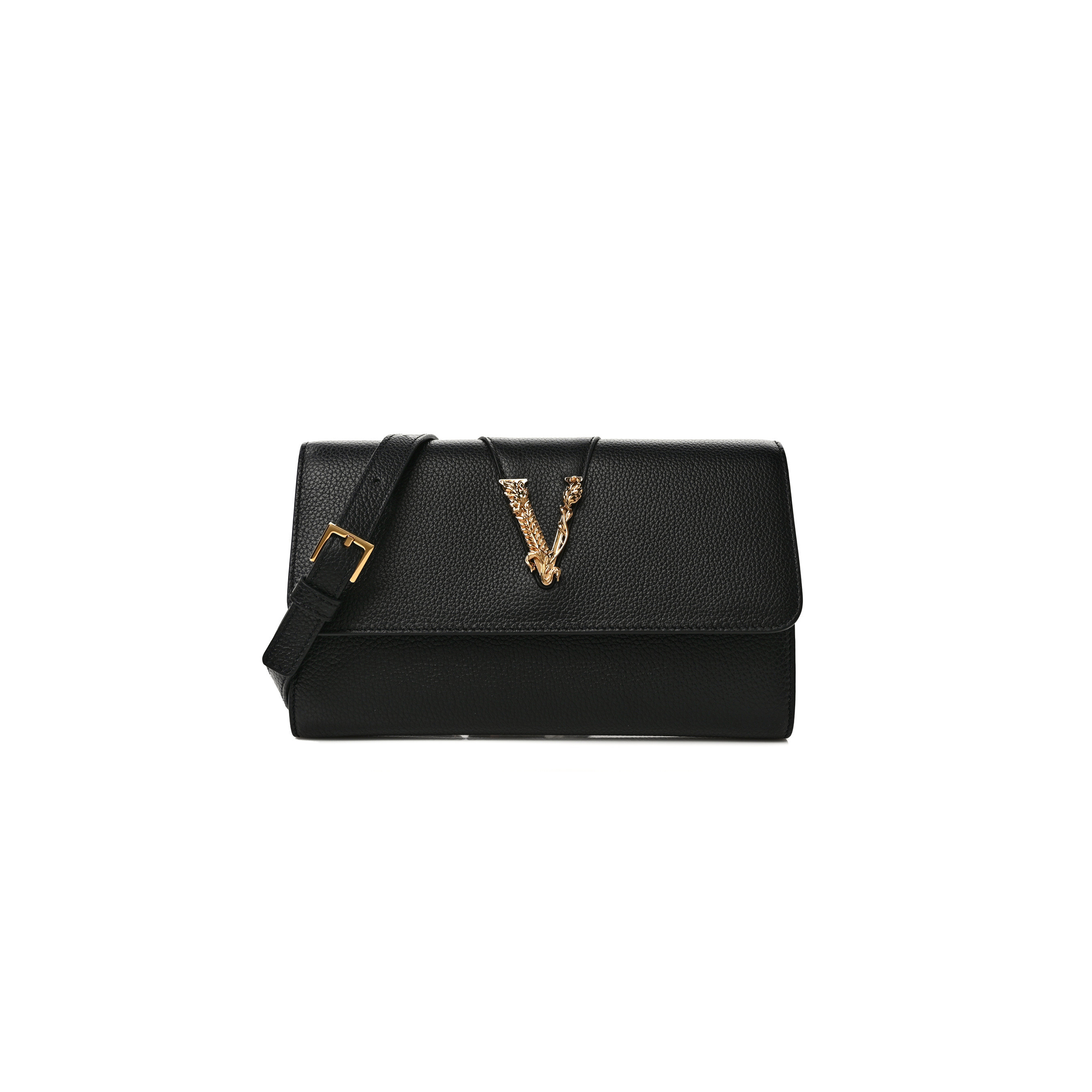 VERSACE GRAINED CALFSKIN VIRTUS WALLET ON CHAIN BLACK (18*11*4cm) VERSACE GRAINED CALFSKIN VIRTUS WALLET ON CHAIN BLACK (18*11*4cm)