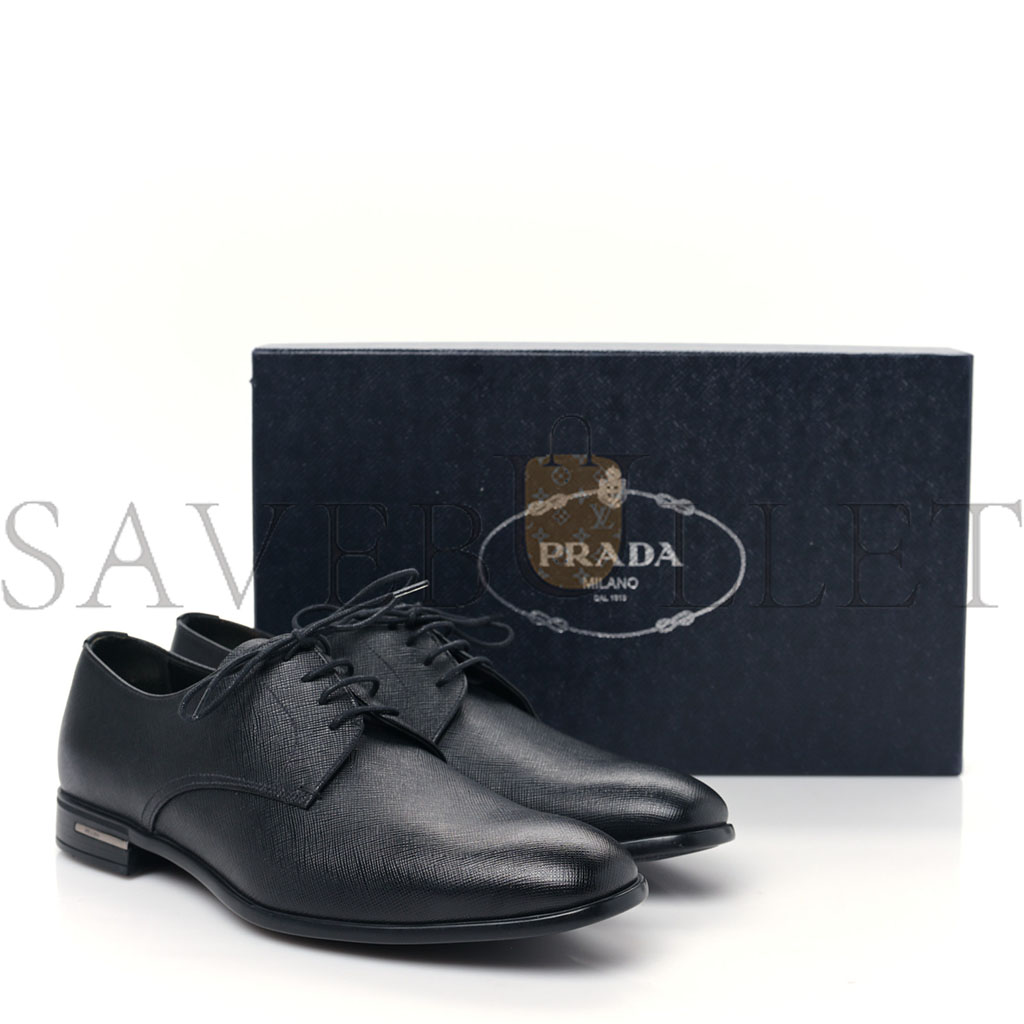 PRADA SAFFIANO MENS PLAIN TOE DERBY LOAFERS 8.5 BLACK PRADA SAFFIANO MENS PLAIN TOE DERBY LOAFERS 8.5 BLACK