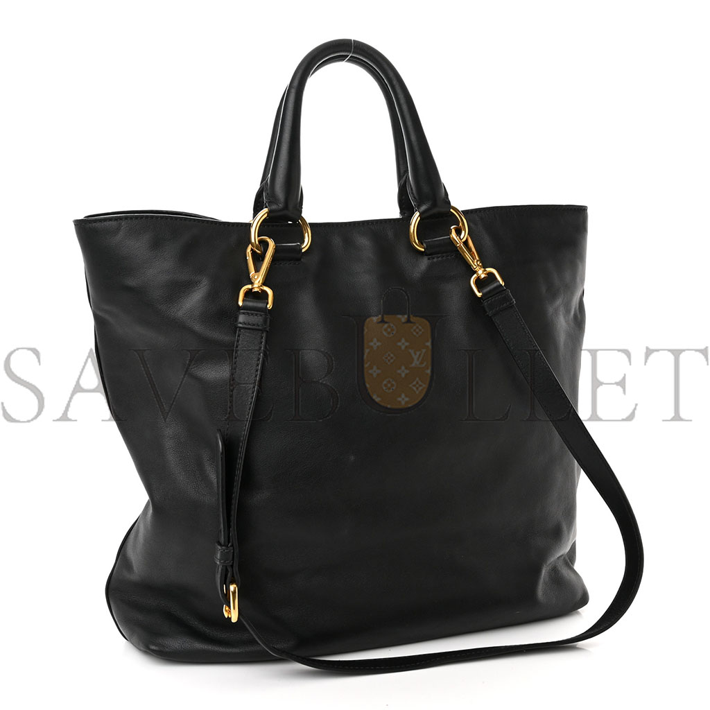 PRADA SOFT CALF SHOPPING TOTE BLACK (36*33*11cm) PRADA SOFT CALF SHOPPING TOTE BLACK (36*33*11cm)