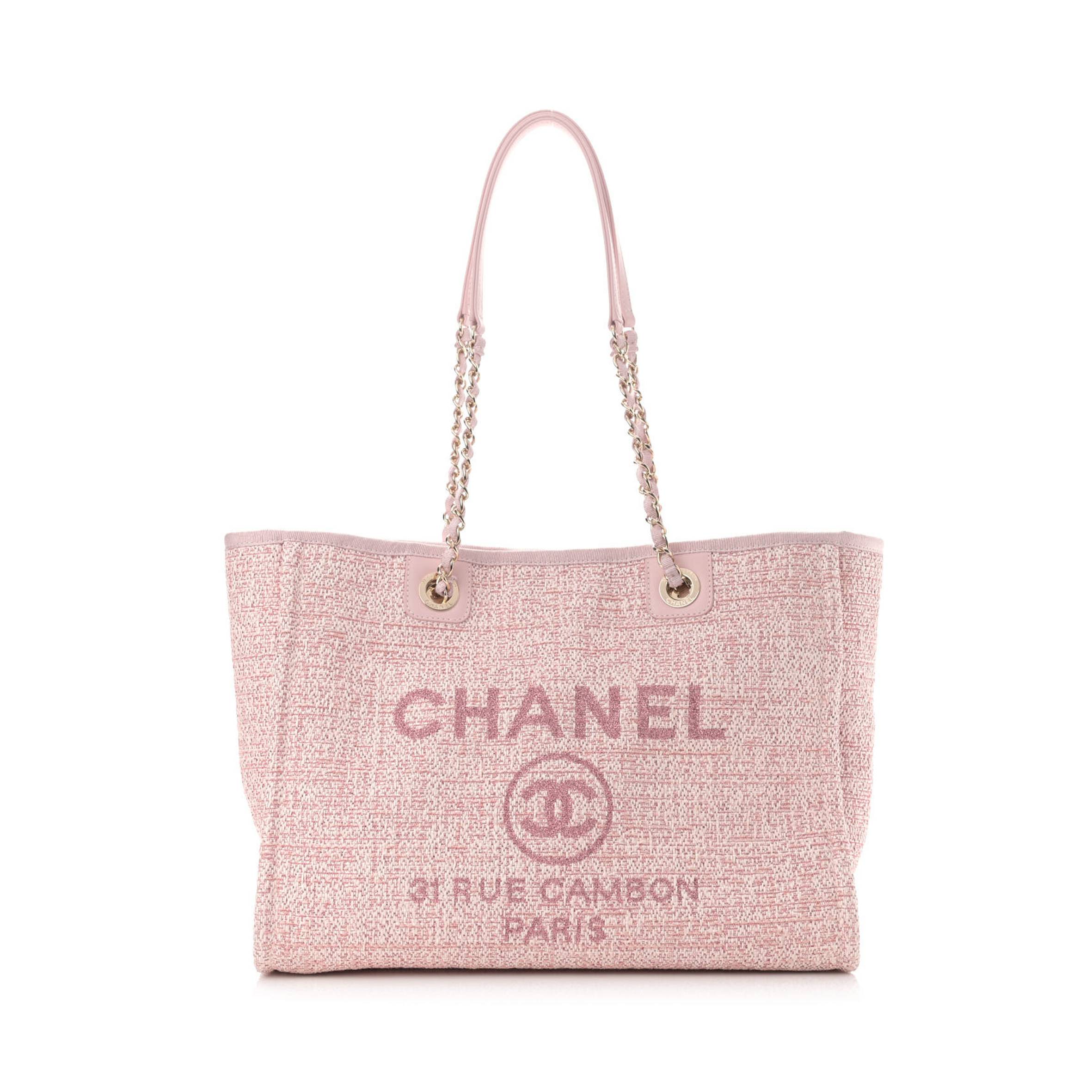 CHANEL LUREX BOUCLE SMALL DEAUVILLE TOTE PINK (34*26*13cm) CHANEL LUREX BOUCLE SMALL DEAUVILLE TOTE PINK (34*26*13cm)
