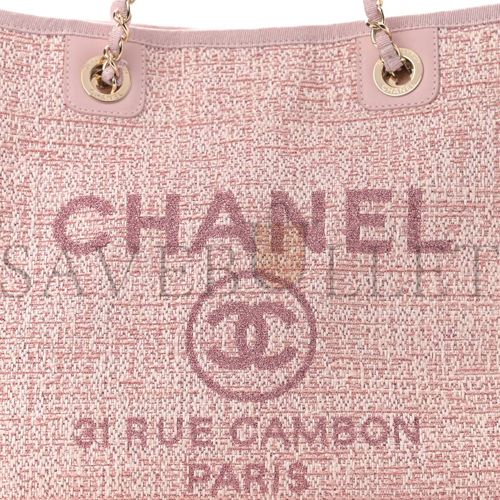 CHANEL LUREX BOUCLE SMALL DEAUVILLE TOTE PINK (34*26*13cm) CHANEL LUREX BOUCLE SMALL DEAUVILLE TOTE PINK (34*26*13cm)