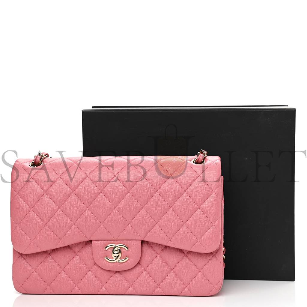 CHANEL CAVIAR QUILTED JUMBO DOUBLE FLAP DARK PINK ROSE GOLD HARDWARE (30*19*9cm) CHANEL CAVIAR QUILTED JUMBO DOUBLE FLAP DARK PINK ROSE GOLD HARDWARE (30*19*9cm)