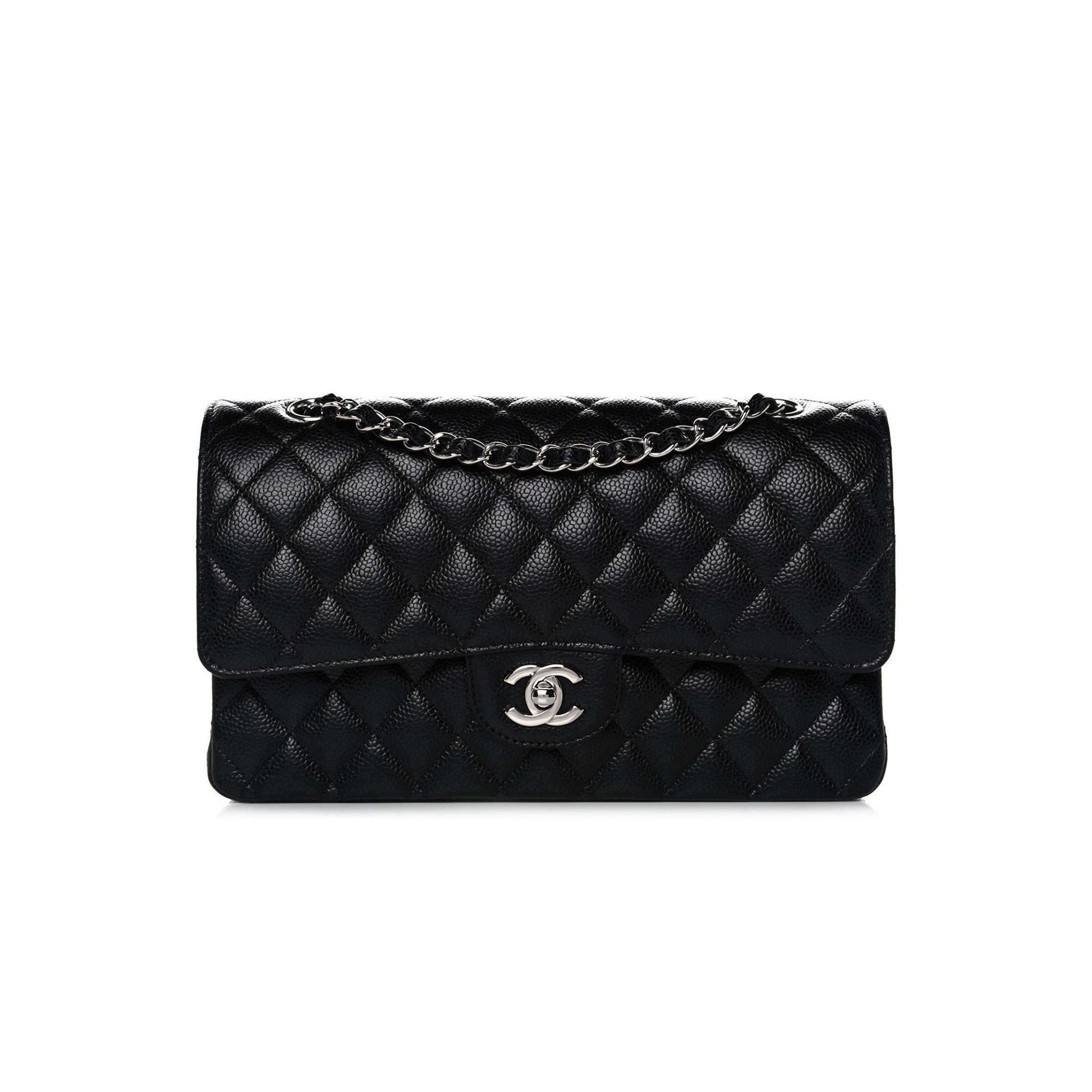 CHANEL CAVIAR QUILTED MEDIUM DOUBLE FLAP BLACK SILVER HARDWARE (25*15*6cm) CHANEL CAVIAR QUILTED MEDIUM DOUBLE FLAP BLACK SILVER HARDWARE (25*15*6cm)