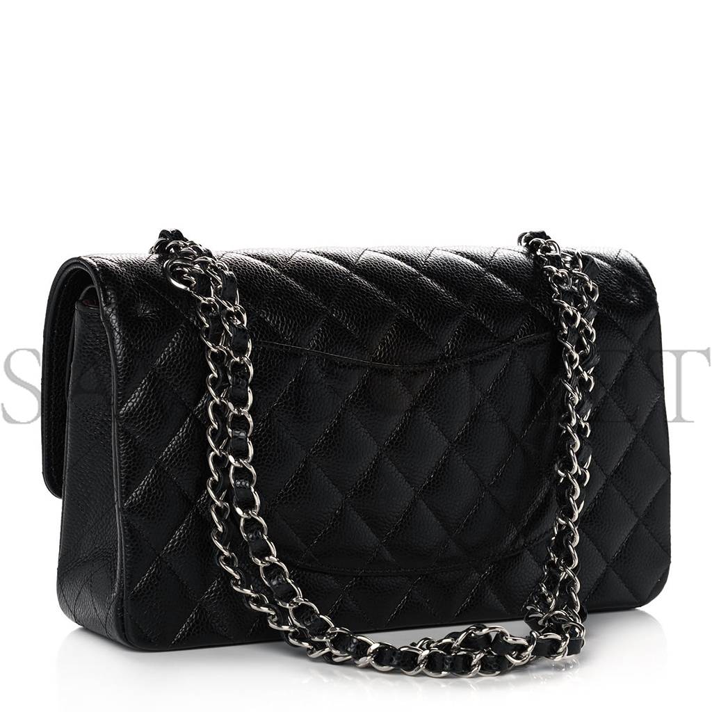 CHANEL CAVIAR QUILTED MEDIUM DOUBLE FLAP BLACK SILVER HARDWARE (25*15*6cm) CHANEL CAVIAR QUILTED MEDIUM DOUBLE FLAP BLACK SILVER HARDWARE (25*15*6cm)