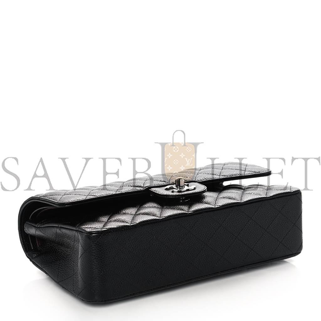 CHANEL CAVIAR QUILTED MEDIUM DOUBLE FLAP BLACK SILVER HARDWARE (25*15*6cm) CHANEL CAVIAR QUILTED MEDIUM DOUBLE FLAP BLACK SILVER HARDWARE (25*15*6cm)