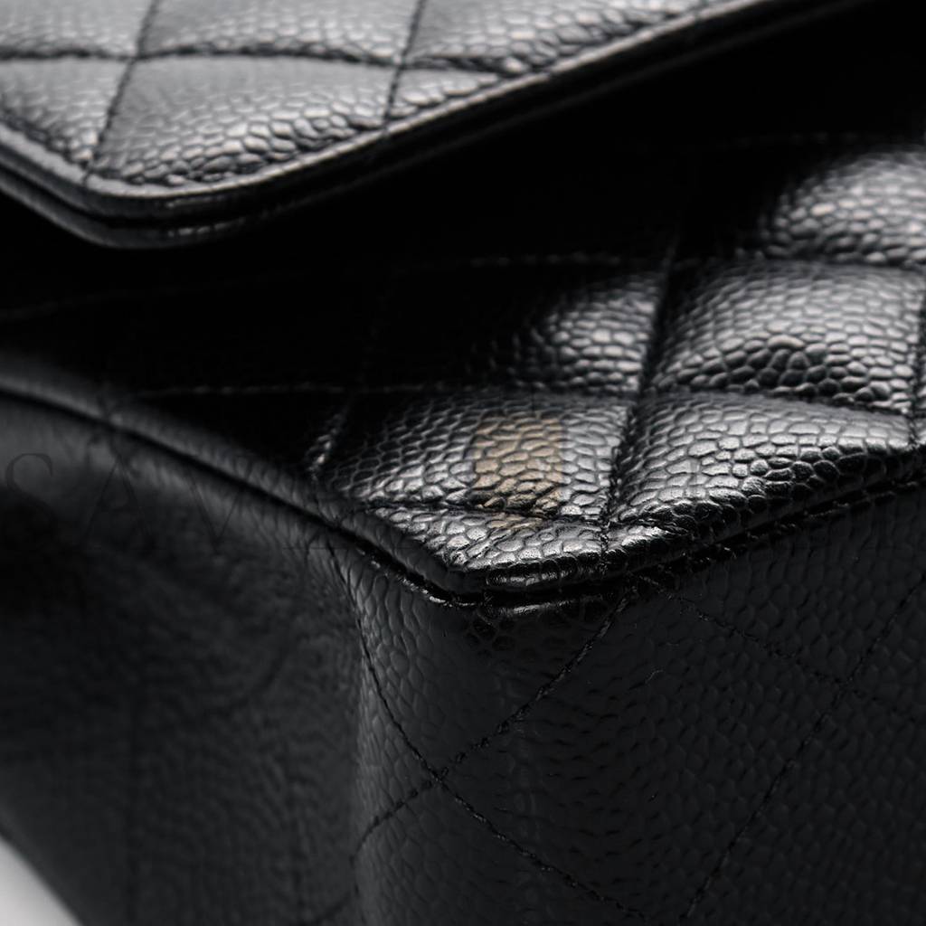 CHANEL CAVIAR QUILTED MEDIUM DOUBLE FLAP BLACK SILVER HARDWARE (25*15*6cm) CHANEL CAVIAR QUILTED MEDIUM DOUBLE FLAP BLACK SILVER HARDWARE (25*15*6cm)
