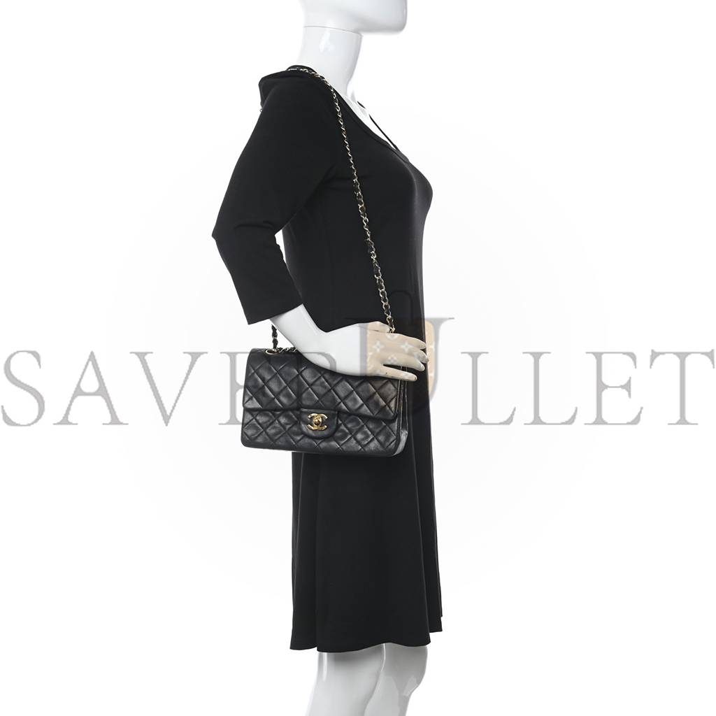 CHANEL LAMBSKIN QUILTED SMALL DOUBLE FLAP BLACK SILVER HARDWARE (25*15*6cm) CHANEL LAMBSKIN QUILTED SMALL DOUBLE FLAP BLACK SILVER HARDWARE (25*15*6cm)