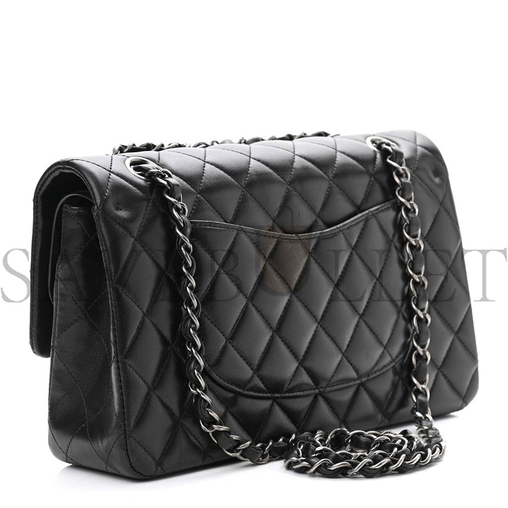 CHANEL LAMBSKIN QUILTED SMALL DOUBLE FLAP BLACK SILVER HARDWARE (25*15*6cm) CHANEL LAMBSKIN QUILTED SMALL DOUBLE FLAP BLACK SILVER HARDWARE (25*15*6cm)