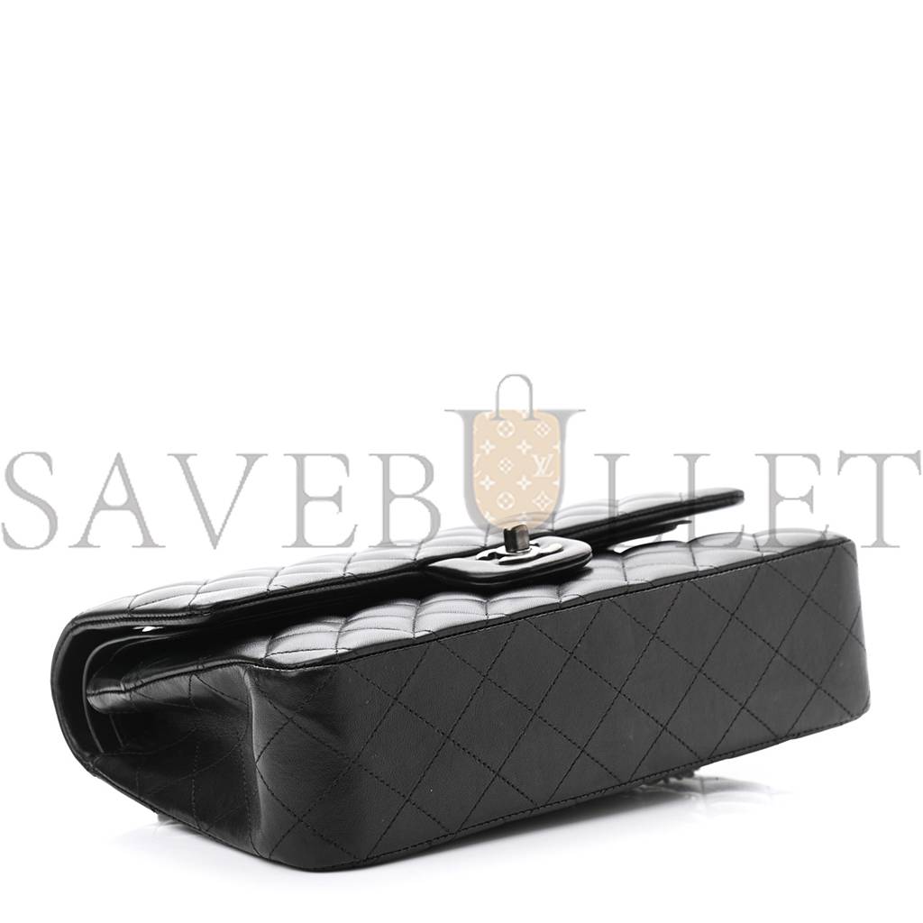 CHANEL LAMBSKIN QUILTED SMALL DOUBLE FLAP BLACK SILVER HARDWARE (25*15*6cm) CHANEL LAMBSKIN QUILTED SMALL DOUBLE FLAP BLACK SILVER HARDWARE (25*15*6cm)