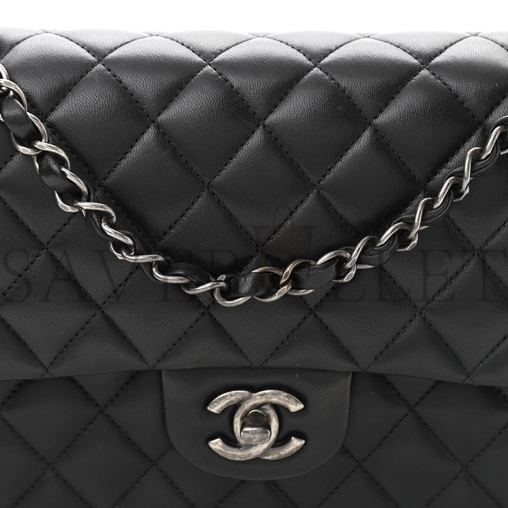 CHANEL LAMBSKIN QUILTED SMALL DOUBLE FLAP BLACK SILVER HARDWARE (25*15*6cm) CHANEL LAMBSKIN QUILTED SMALL DOUBLE FLAP BLACK SILVER HARDWARE (25*15*6cm)