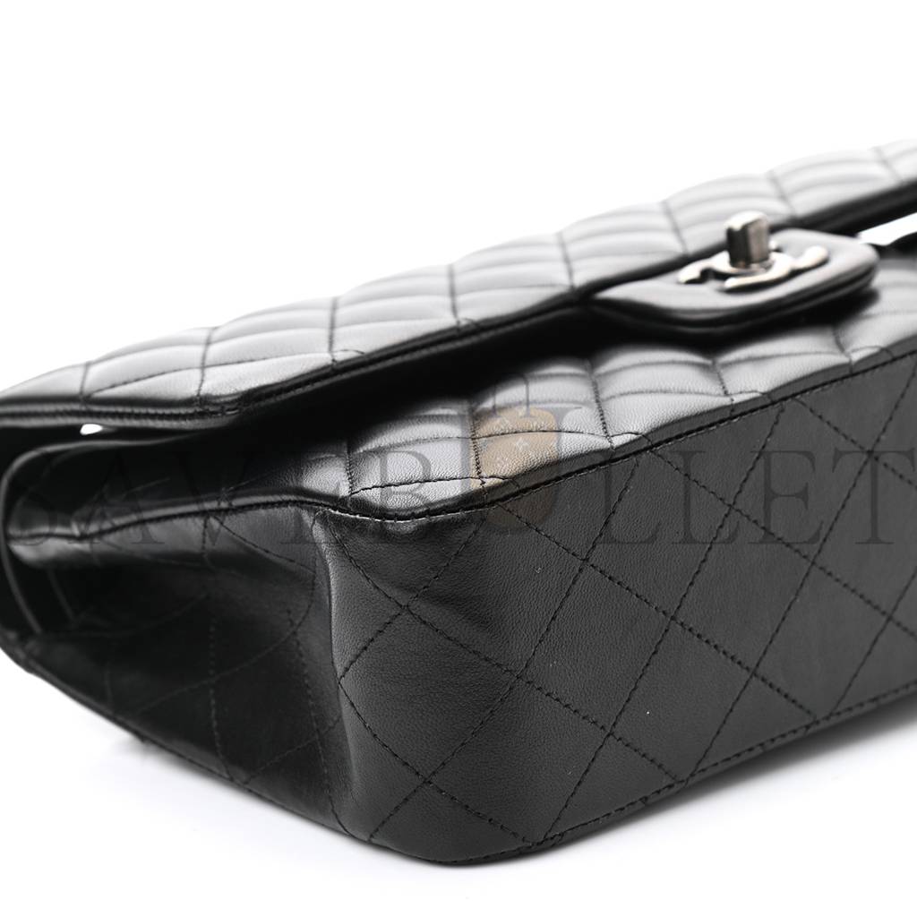 CHANEL LAMBSKIN QUILTED SMALL DOUBLE FLAP BLACK SILVER HARDWARE (25*15*6cm) CHANEL LAMBSKIN QUILTED SMALL DOUBLE FLAP BLACK SILVER HARDWARE (25*15*6cm)