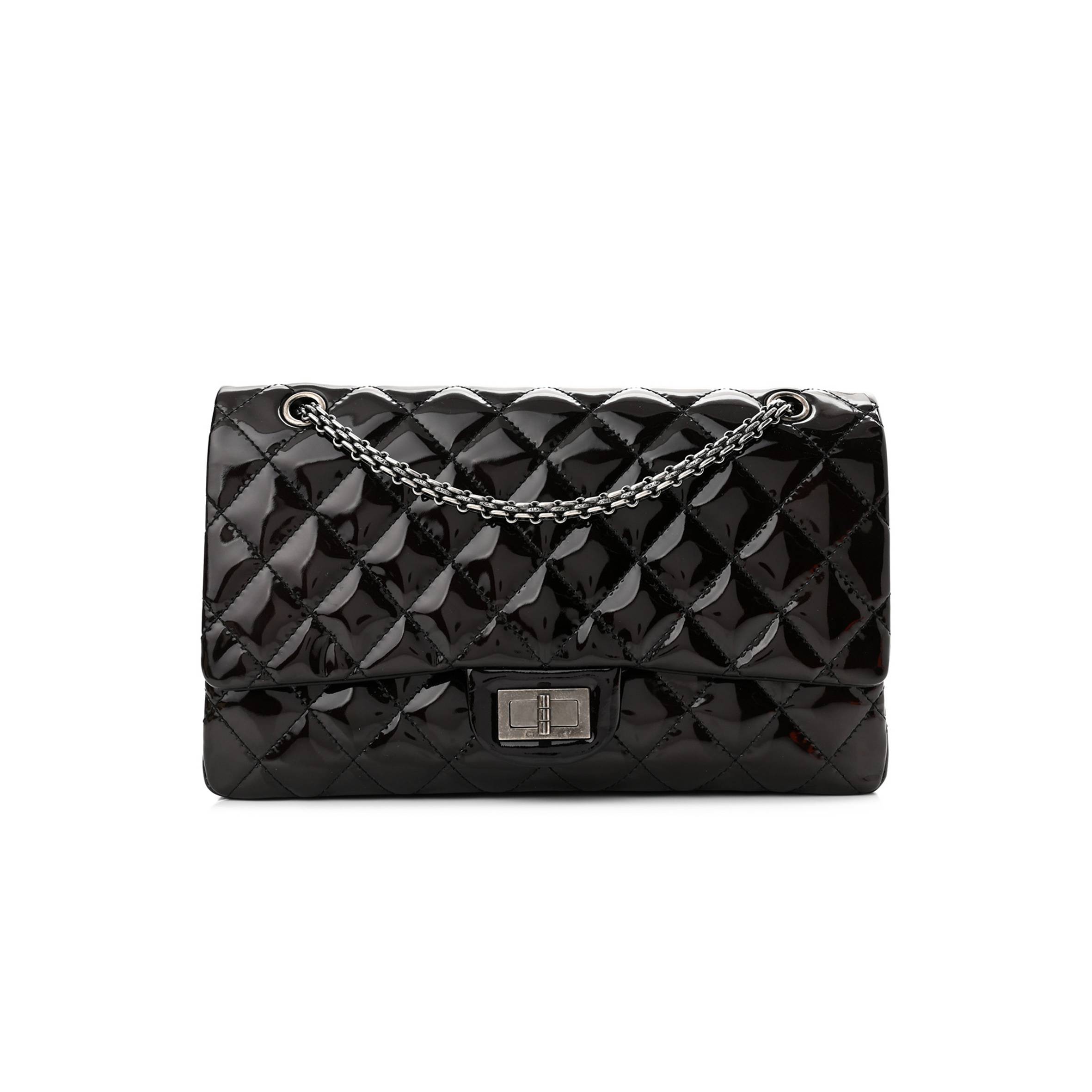 CHANEL PATENT QUILTED 2.55 REISSUE 227 FLAP PRUNE SILVER HARDWARE (30*19*10cm) CHANEL PATENT QUILTED 2.55 REISSUE 227 FLAP PRUNE SILVER HARDWARE (30*19*10cm)