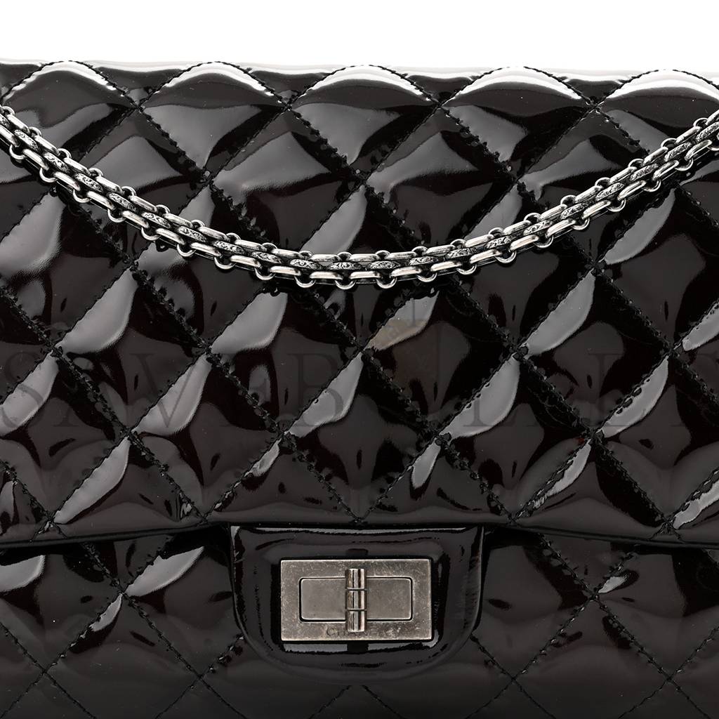 CHANEL PATENT QUILTED 2.55 REISSUE 227 FLAP PRUNE SILVER HARDWARE (30*19*10cm) CHANEL PATENT QUILTED 2.55 REISSUE 227 FLAP PRUNE SILVER HARDWARE (30*19*10cm)