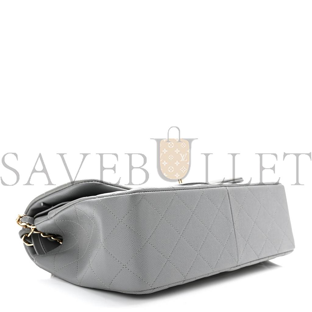 CHANEL CAVIAR QUILTED JUMBO DOUBLE FLAP GREY ROSE GOLD HARDWARE (30*19*8cm) CHANEL CAVIAR QUILTED JUMBO DOUBLE FLAP GREY ROSE GOLD HARDWARE (30*19*8cm)
