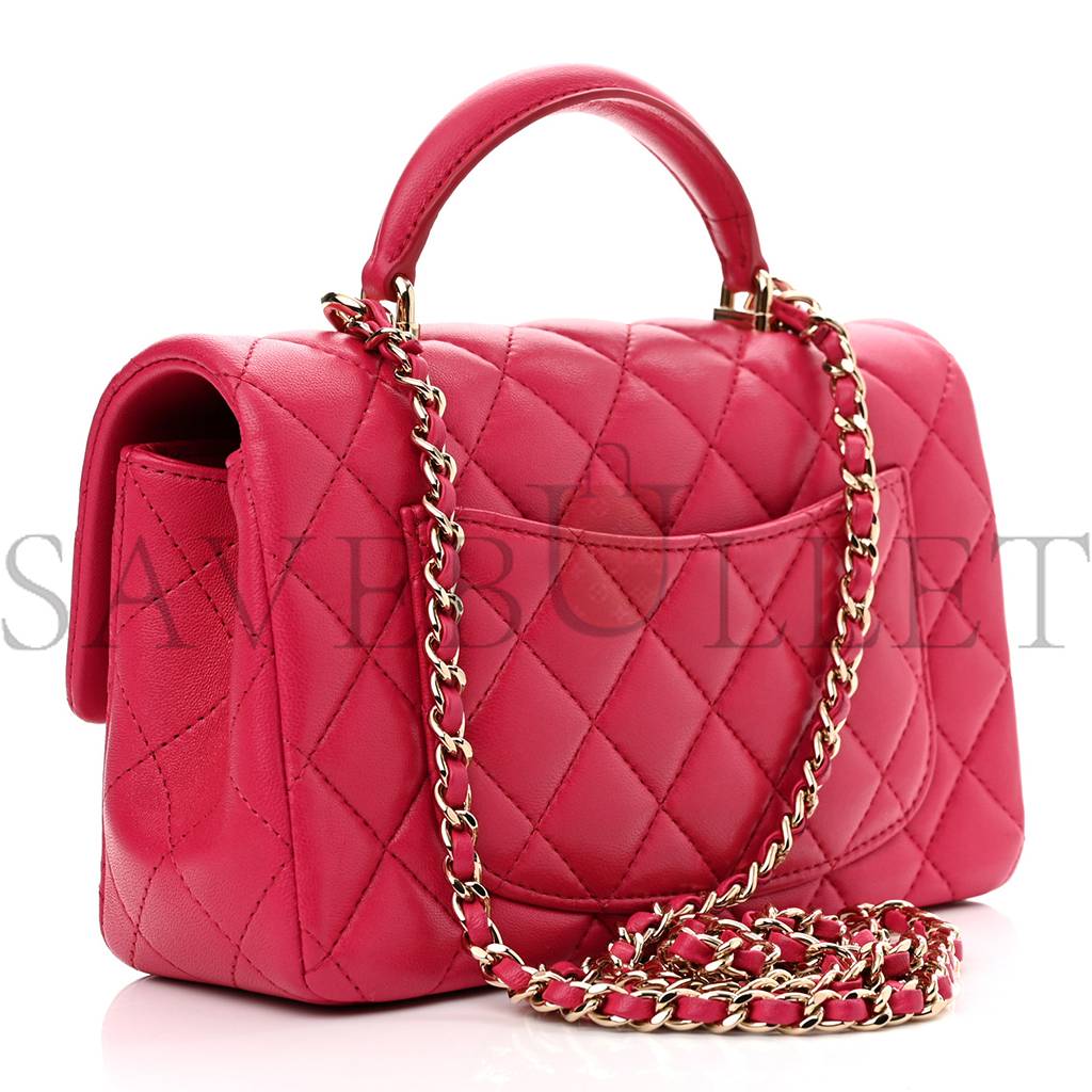 CHANEL LAMBSKIN QUILTED MINI TOP HANDLE RECTANGULAR FLAP DARK PINK ROSE GOLD HARDWARE (19*13*7cm) CHANEL LAMBSKIN QUILTED MINI TOP HANDLE RECTANGULAR FLAP DARK PINK ROSE GOLD HARDWARE (19*13*7cm)