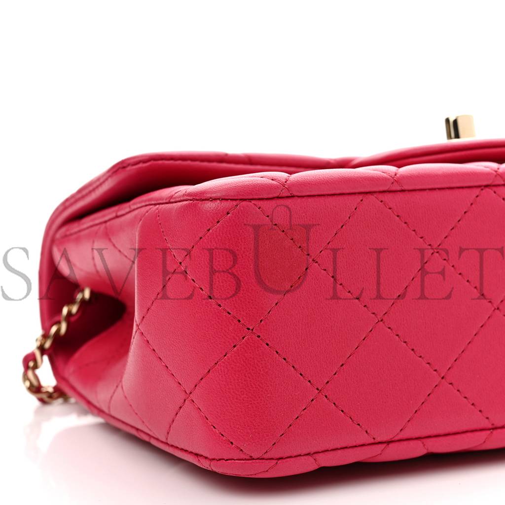 CHANEL LAMBSKIN QUILTED MINI TOP HANDLE RECTANGULAR FLAP DARK PINK ROSE GOLD HARDWARE (19*13*7cm) CHANEL LAMBSKIN QUILTED MINI TOP HANDLE RECTANGULAR FLAP DARK PINK ROSE GOLD HARDWARE (19*13*7cm)