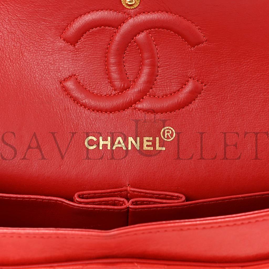 CHANEL LAMBSKIN QUILTED SMALL DOUBLE FLAP RED GOLD HARDWARE (23*14*6cm) CHANEL LAMBSKIN QUILTED SMALL DOUBLE FLAP RED GOLD HARDWARE (23*14*6cm)
