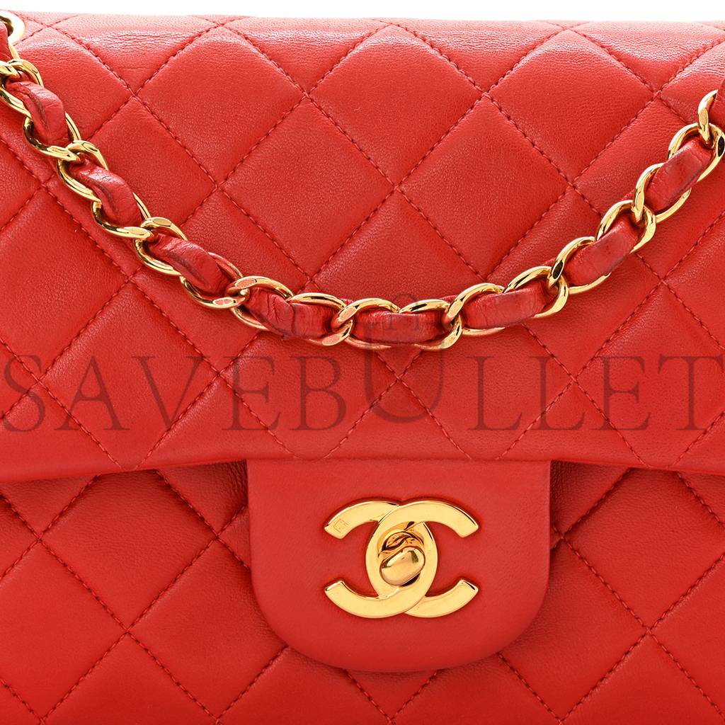 CHANEL LAMBSKIN QUILTED SMALL DOUBLE FLAP RED GOLD HARDWARE (23*14*6cm) CHANEL LAMBSKIN QUILTED SMALL DOUBLE FLAP RED GOLD HARDWARE (23*14*6cm)