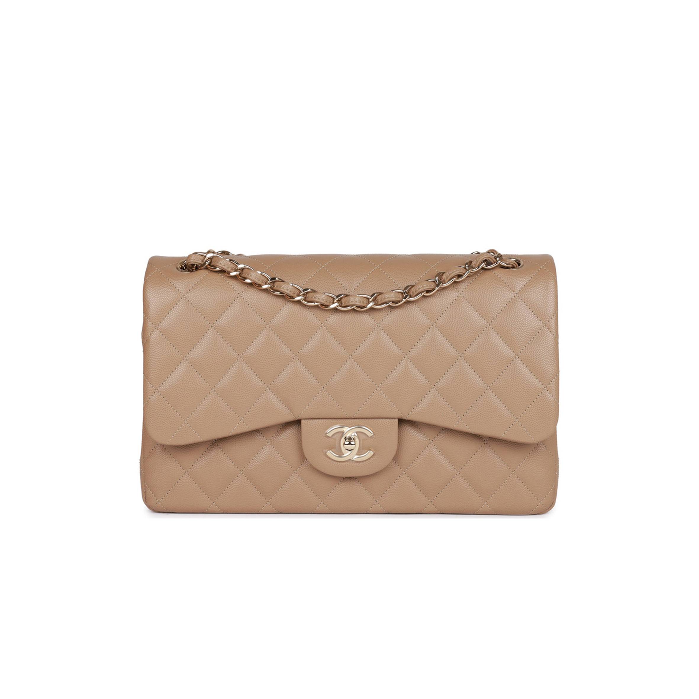 CHANEL JUMBO CLASSIC DOUBLE FLAP BAG DARK BEIGE CAVIAR GOLD HARDWARE (30*20*9cm) CHANEL JUMBO CLASSIC DOUBLE FLAP BAG DARK BEIGE CAVIAR GOLD HARDWARE (30*20*9cm)