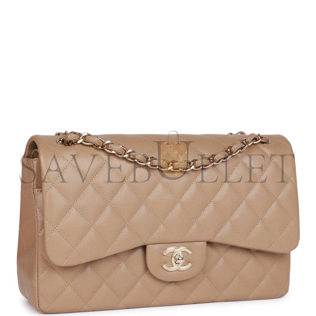 CHANEL JUMBO CLASSIC DOUBLE FLAP BAG DARK BEIGE CAVIAR GOLD HARDWARE (30*20*9cm) CHANEL JUMBO CLASSIC DOUBLE FLAP BAG DARK BEIGE CAVIAR GOLD HARDWARE (30*20*9cm)