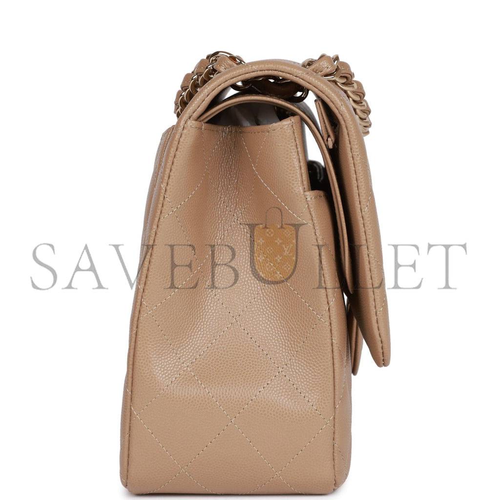 CHANEL JUMBO CLASSIC DOUBLE FLAP BAG DARK BEIGE CAVIAR GOLD HARDWARE (30*20*9cm) CHANEL JUMBO CLASSIC DOUBLE FLAP BAG DARK BEIGE CAVIAR GOLD HARDWARE (30*20*9cm)
