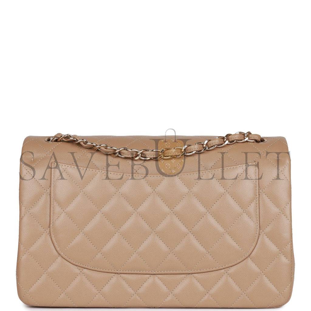 CHANEL JUMBO CLASSIC DOUBLE FLAP BAG DARK BEIGE CAVIAR GOLD HARDWARE (30*20*9cm) CHANEL JUMBO CLASSIC DOUBLE FLAP BAG DARK BEIGE CAVIAR GOLD HARDWARE (30*20*9cm)