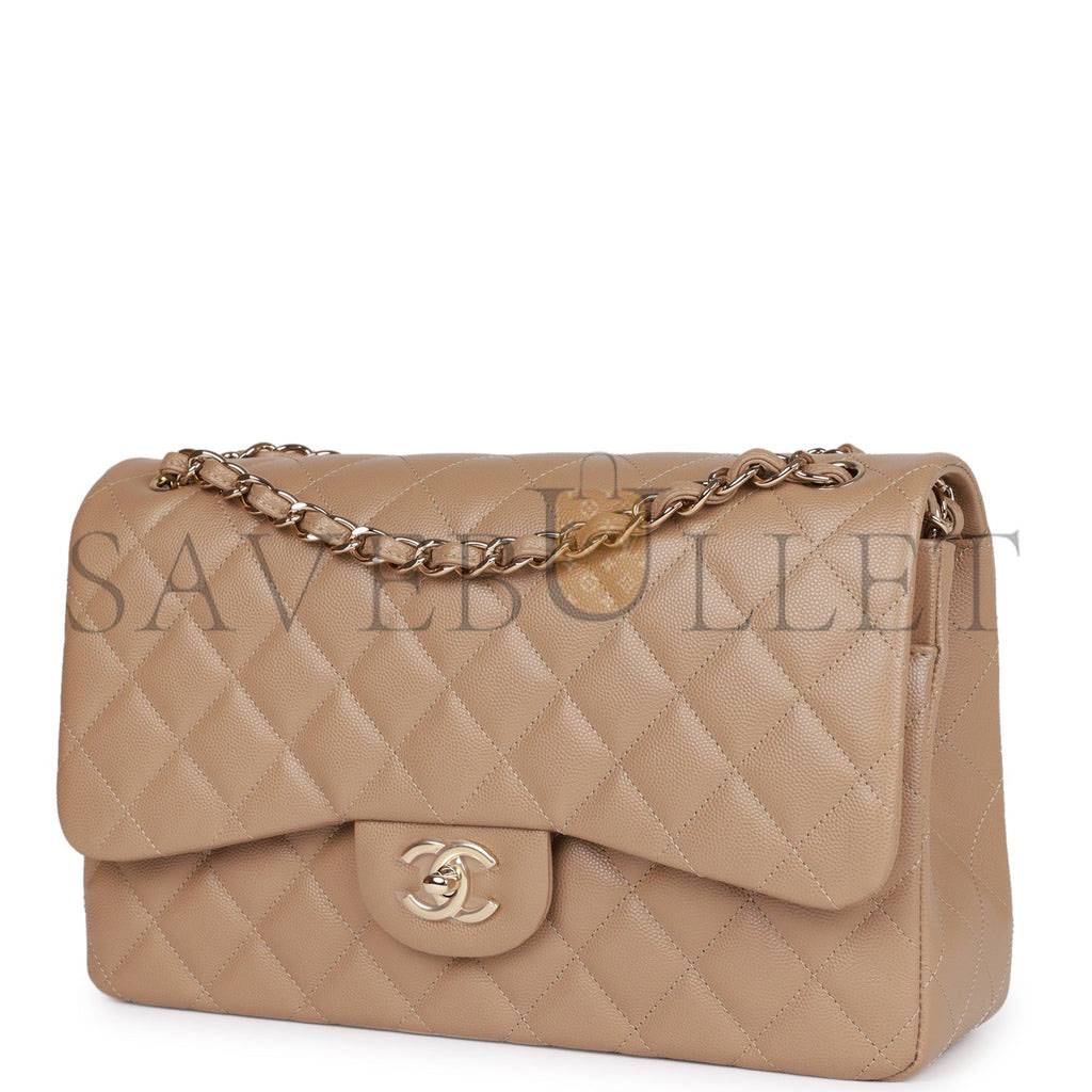 CHANEL JUMBO CLASSIC DOUBLE FLAP BAG DARK BEIGE CAVIAR GOLD HARDWARE (30*20*9cm) CHANEL JUMBO CLASSIC DOUBLE FLAP BAG DARK BEIGE CAVIAR GOLD HARDWARE (30*20*9cm)