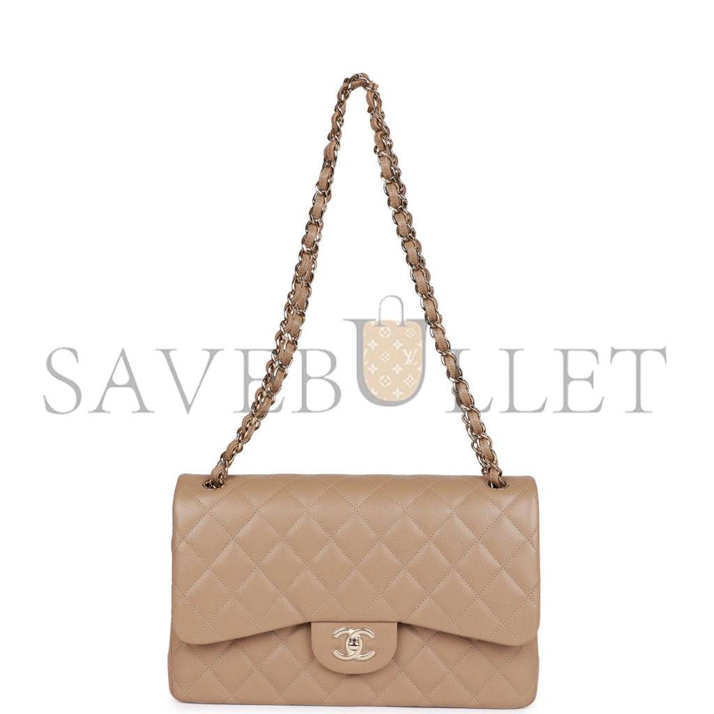 CHANEL JUMBO CLASSIC DOUBLE FLAP BAG DARK BEIGE CAVIAR GOLD HARDWARE (30*20*9cm) CHANEL JUMBO CLASSIC DOUBLE FLAP BAG DARK BEIGE CAVIAR GOLD HARDWARE (30*20*9cm)