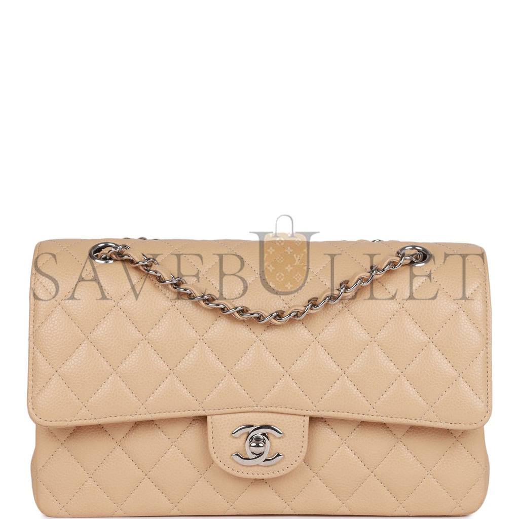 CHANEL MEDIUM CLASSIC DOUBLE FLAP BAG BEIGE CAVIAR SILVER HARDWARE (25*15*7cm) CHANEL MEDIUM CLASSIC DOUBLE FLAP BAG BEIGE CAVIAR SILVER HARDWARE (25*15*7cm)