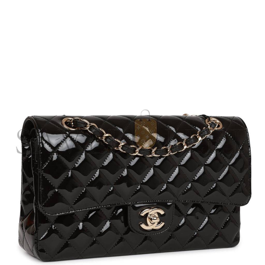 CHANEL MEDIUM CLASSIC DOUBLE FLAP BAG BLACK PATENT LIGHT GOLD HARDWARE (25*15*7cm) CHANEL MEDIUM CLASSIC DOUBLE FLAP BAG BLACK PATENT LIGHT GOLD HARDWARE (25*15*7cm)