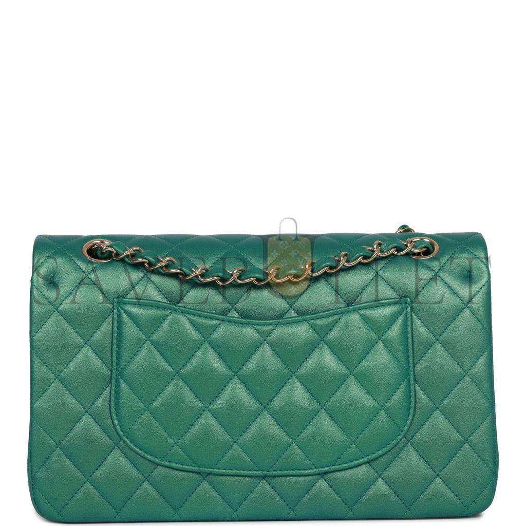 CHANEL MEDIUM CLASSIC DOUBLE FLAP BAG GREEN IRIDESCENT LAMBSKIN LIGHT GOLD HARDWARE (25*15*7cm) CHANEL MEDIUM CLASSIC DOUBLE FLAP BAG GREEN IRIDESCENT LAMBSKIN LIGHT GOLD HARDWARE (25*15*7cm)