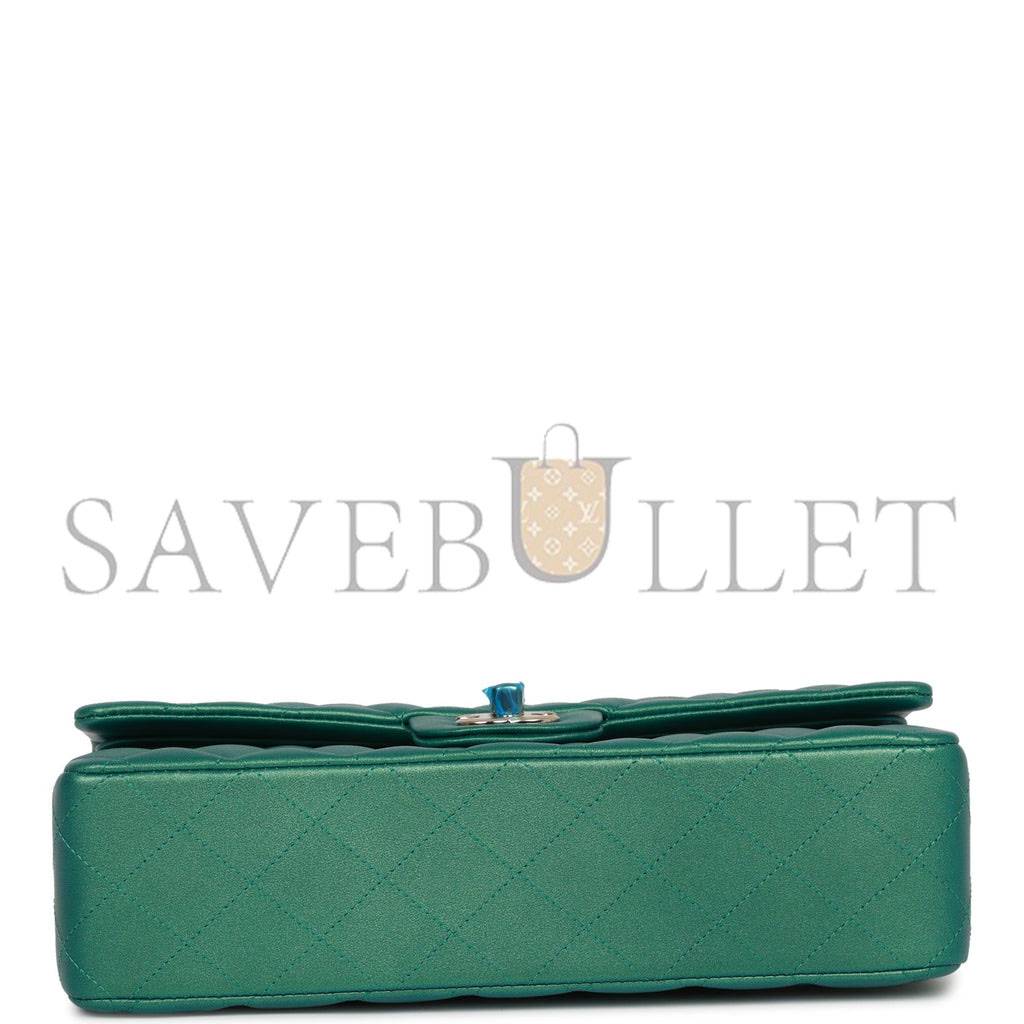 CHANEL MEDIUM CLASSIC DOUBLE FLAP BAG GREEN IRIDESCENT LAMBSKIN LIGHT GOLD HARDWARE (25*15*7cm) CHANEL MEDIUM CLASSIC DOUBLE FLAP BAG GREEN IRIDESCENT LAMBSKIN LIGHT GOLD HARDWARE (25*15*7cm)