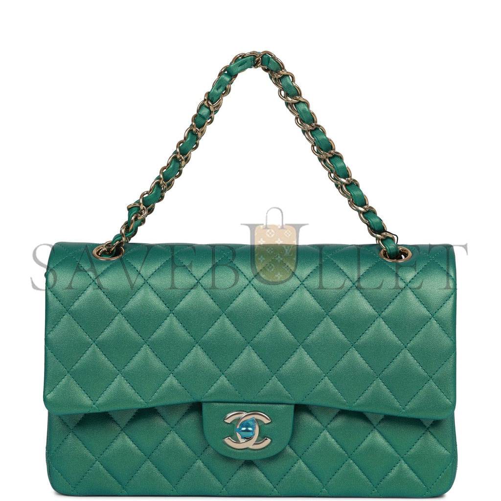 CHANEL MEDIUM CLASSIC DOUBLE FLAP BAG GREEN IRIDESCENT LAMBSKIN LIGHT GOLD HARDWARE (25*15*7cm) CHANEL MEDIUM CLASSIC DOUBLE FLAP BAG GREEN IRIDESCENT LAMBSKIN LIGHT GOLD HARDWARE (25*15*7cm)