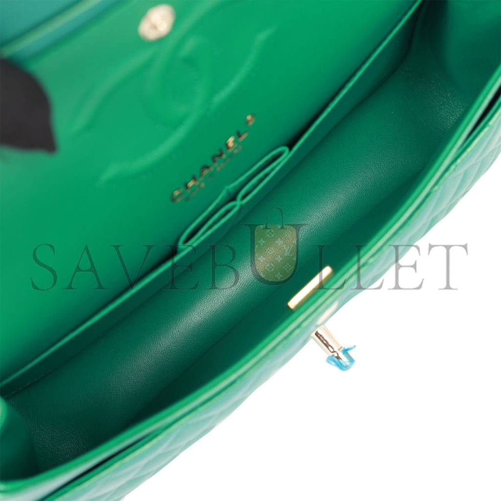 CHANEL MEDIUM CLASSIC DOUBLE FLAP BAG GREEN IRIDESCENT LAMBSKIN LIGHT GOLD HARDWARE (25*15*7cm) CHANEL MEDIUM CLASSIC DOUBLE FLAP BAG GREEN IRIDESCENT LAMBSKIN LIGHT GOLD HARDWARE (25*15*7cm)