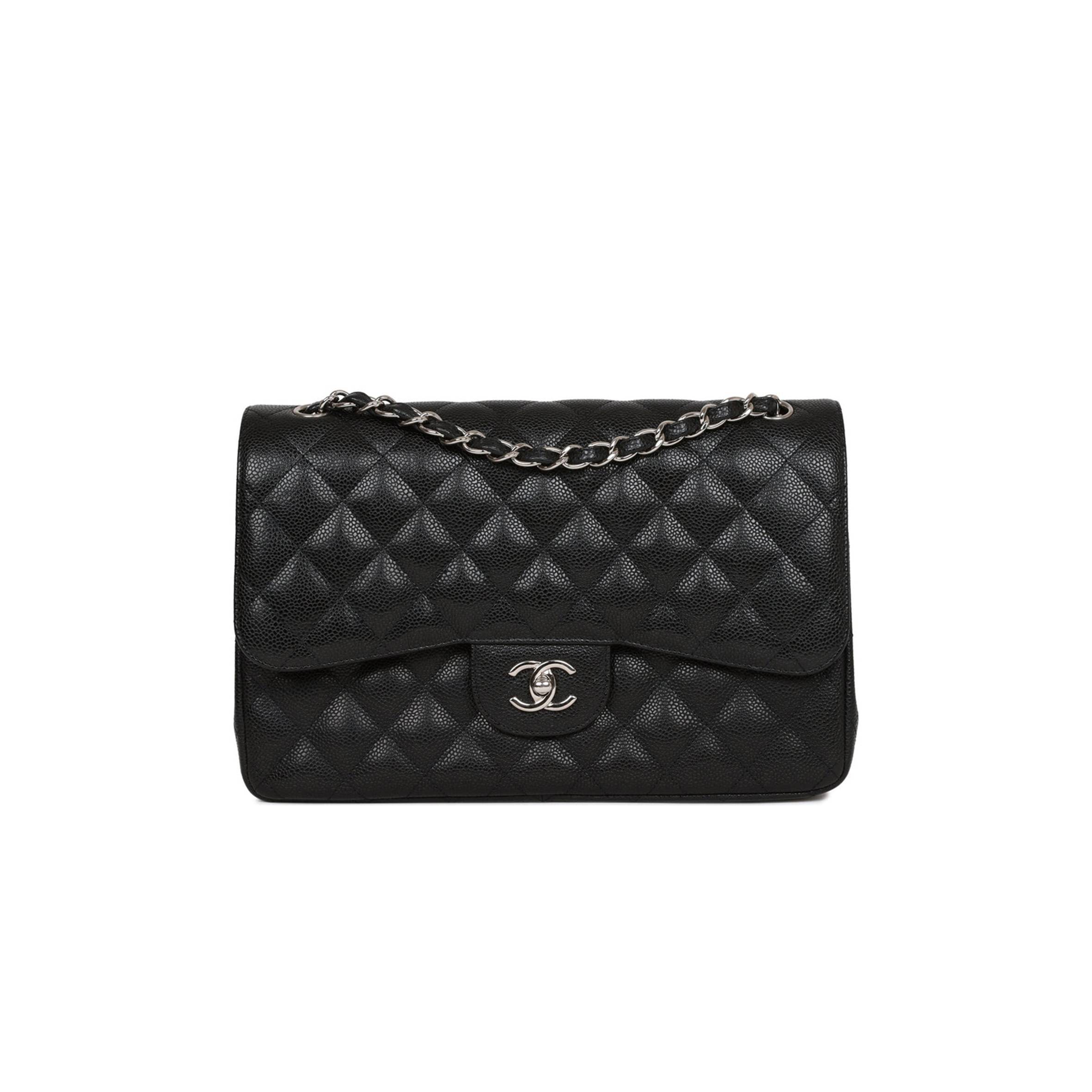 CHANEL JUMBO CLASSIC DOUBLE FLAP BAG BLACK CAVIAR SILVER HARDWARE (30*20*9cm) CHANEL JUMBO CLASSIC DOUBLE FLAP BAG BLACK CAVIAR SILVER HARDWARE (30*20*9cm)