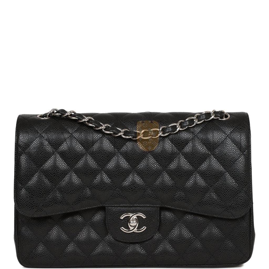 CHANEL JUMBO CLASSIC DOUBLE FLAP BAG BLACK CAVIAR SILVER HARDWARE (30*20*9cm) CHANEL JUMBO CLASSIC DOUBLE FLAP BAG BLACK CAVIAR SILVER HARDWARE (30*20*9cm)