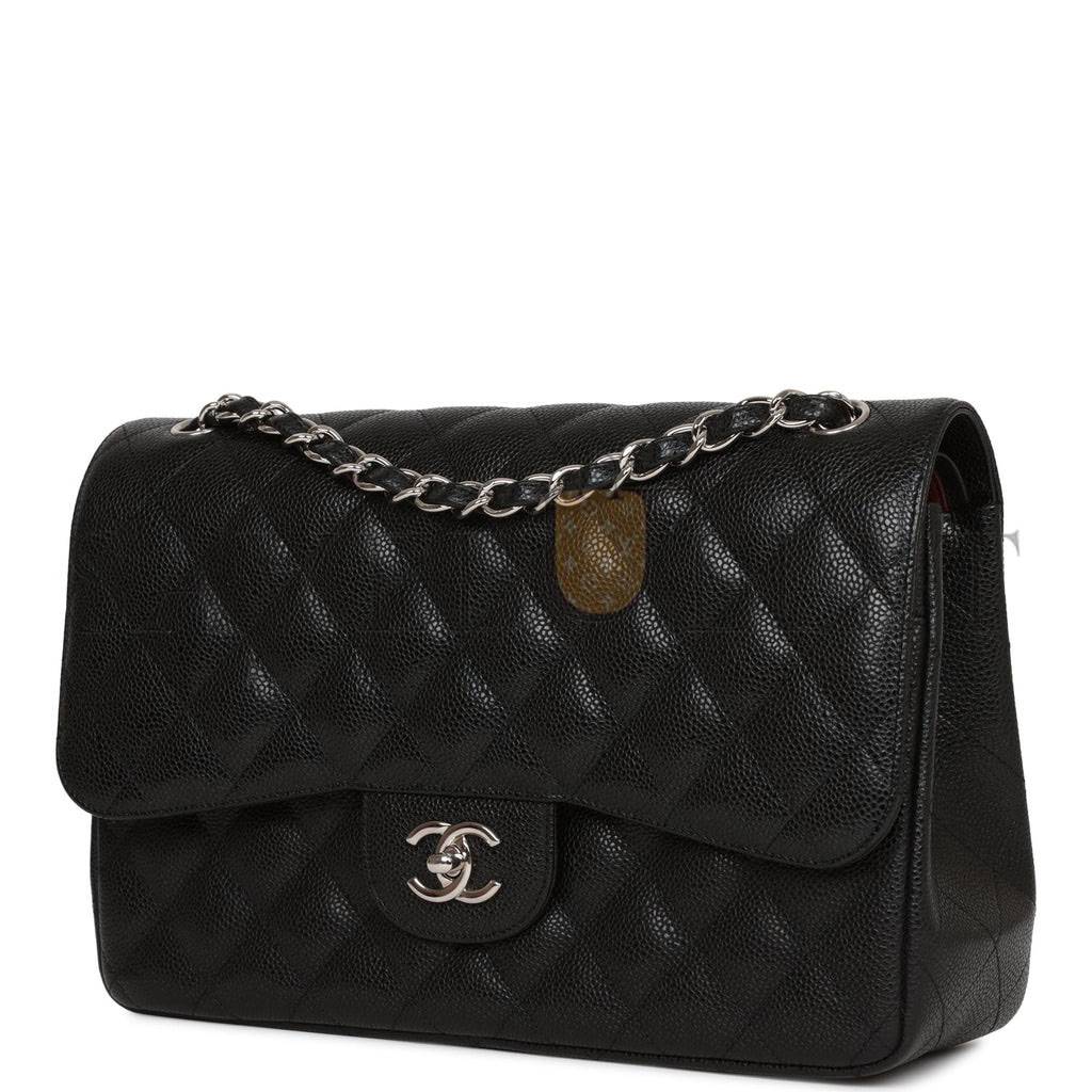 CHANEL JUMBO CLASSIC DOUBLE FLAP BAG BLACK CAVIAR SILVER HARDWARE (30*20*9cm) CHANEL JUMBO CLASSIC DOUBLE FLAP BAG BLACK CAVIAR SILVER HARDWARE (30*20*9cm)
