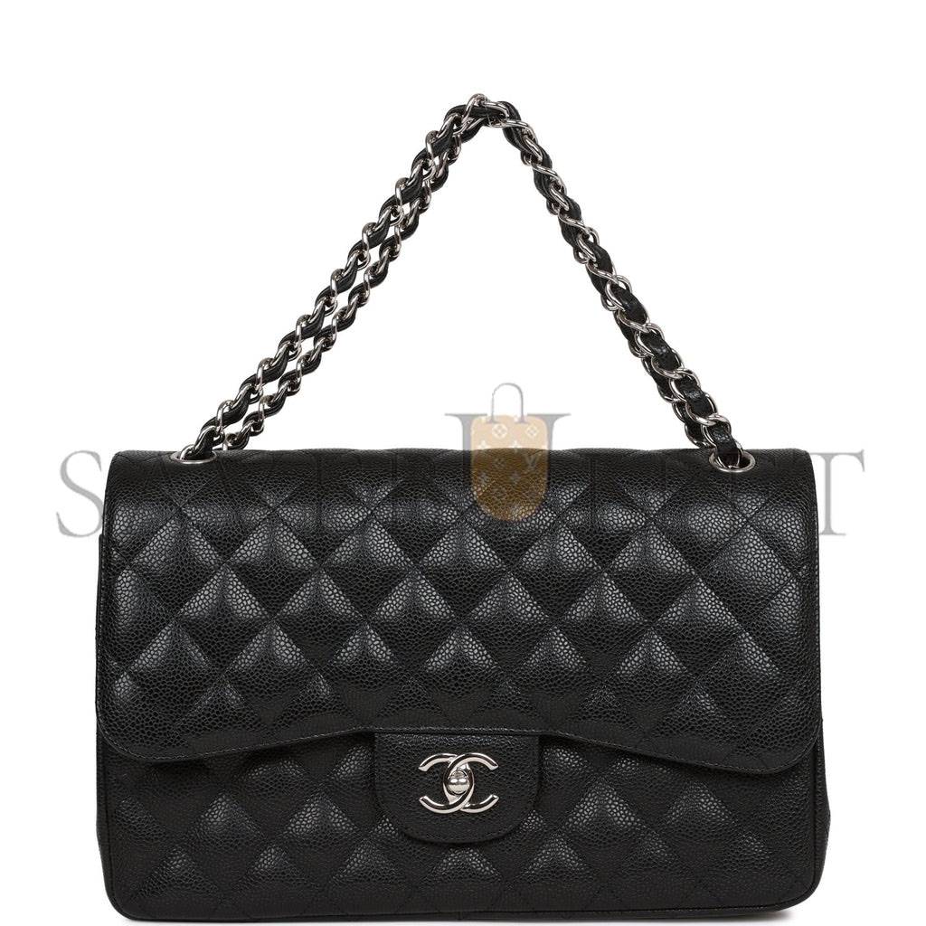 CHANEL JUMBO CLASSIC DOUBLE FLAP BAG BLACK CAVIAR SILVER HARDWARE (30*20*9cm) CHANEL JUMBO CLASSIC DOUBLE FLAP BAG BLACK CAVIAR SILVER HARDWARE (30*20*9cm)