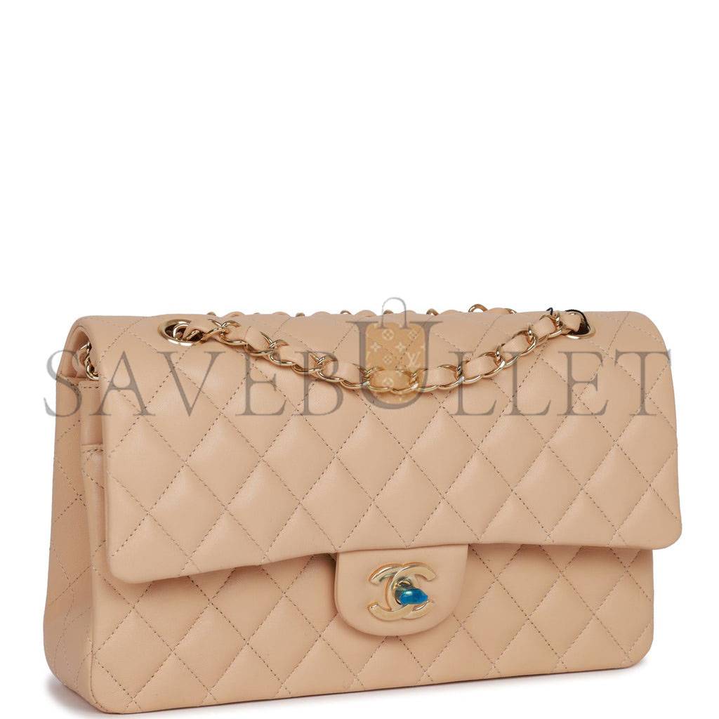 CHANEL MEDIUM CLASSIC DOUBLE FLAP BAG BEIGE LAMBSKIN LIGHT GOLD HARDWARE (25*15*7cm) CHANEL MEDIUM CLASSIC DOUBLE FLAP BAG BEIGE LAMBSKIN LIGHT GOLD HARDWARE (25*15*7cm)