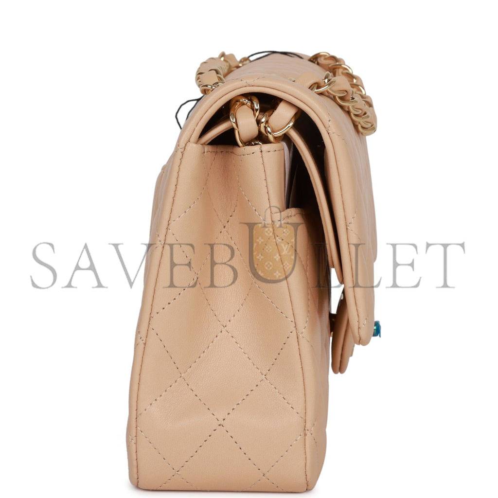 CHANEL MEDIUM CLASSIC DOUBLE FLAP BAG BEIGE LAMBSKIN LIGHT GOLD HARDWARE (25*15*7cm) CHANEL MEDIUM CLASSIC DOUBLE FLAP BAG BEIGE LAMBSKIN LIGHT GOLD HARDWARE (25*15*7cm)