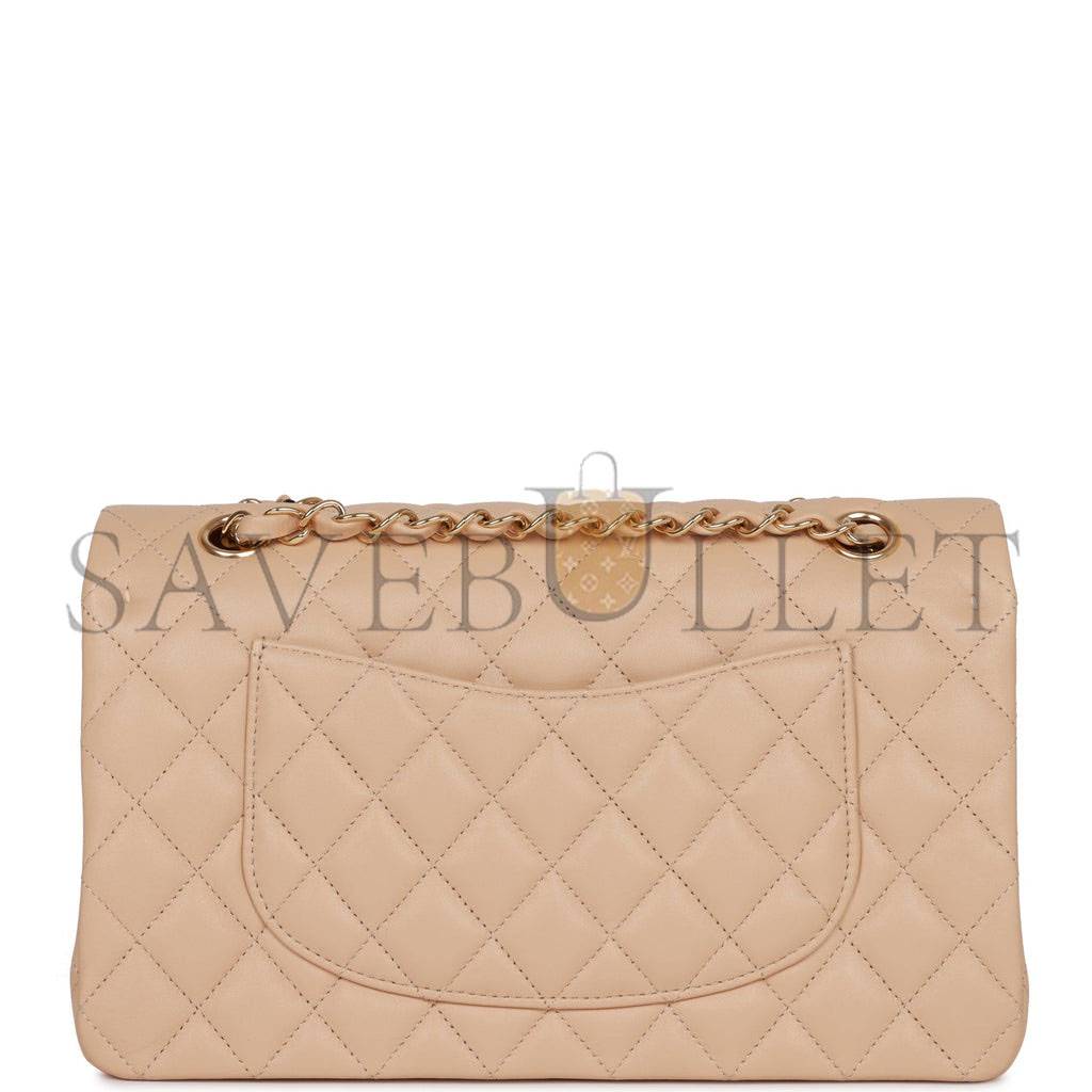 CHANEL MEDIUM CLASSIC DOUBLE FLAP BAG BEIGE LAMBSKIN LIGHT GOLD HARDWARE (25*15*7cm) CHANEL MEDIUM CLASSIC DOUBLE FLAP BAG BEIGE LAMBSKIN LIGHT GOLD HARDWARE (25*15*7cm)
