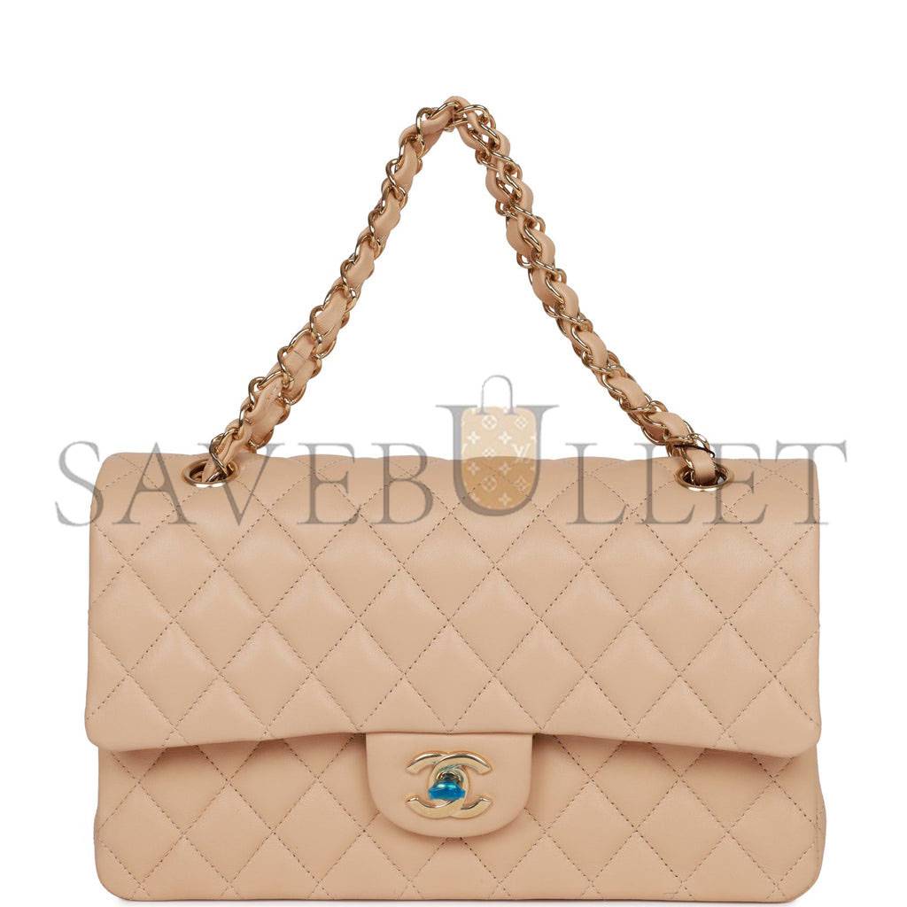 CHANEL MEDIUM CLASSIC DOUBLE FLAP BAG BEIGE LAMBSKIN LIGHT GOLD HARDWARE (25*15*7cm) CHANEL MEDIUM CLASSIC DOUBLE FLAP BAG BEIGE LAMBSKIN LIGHT GOLD HARDWARE (25*15*7cm)
