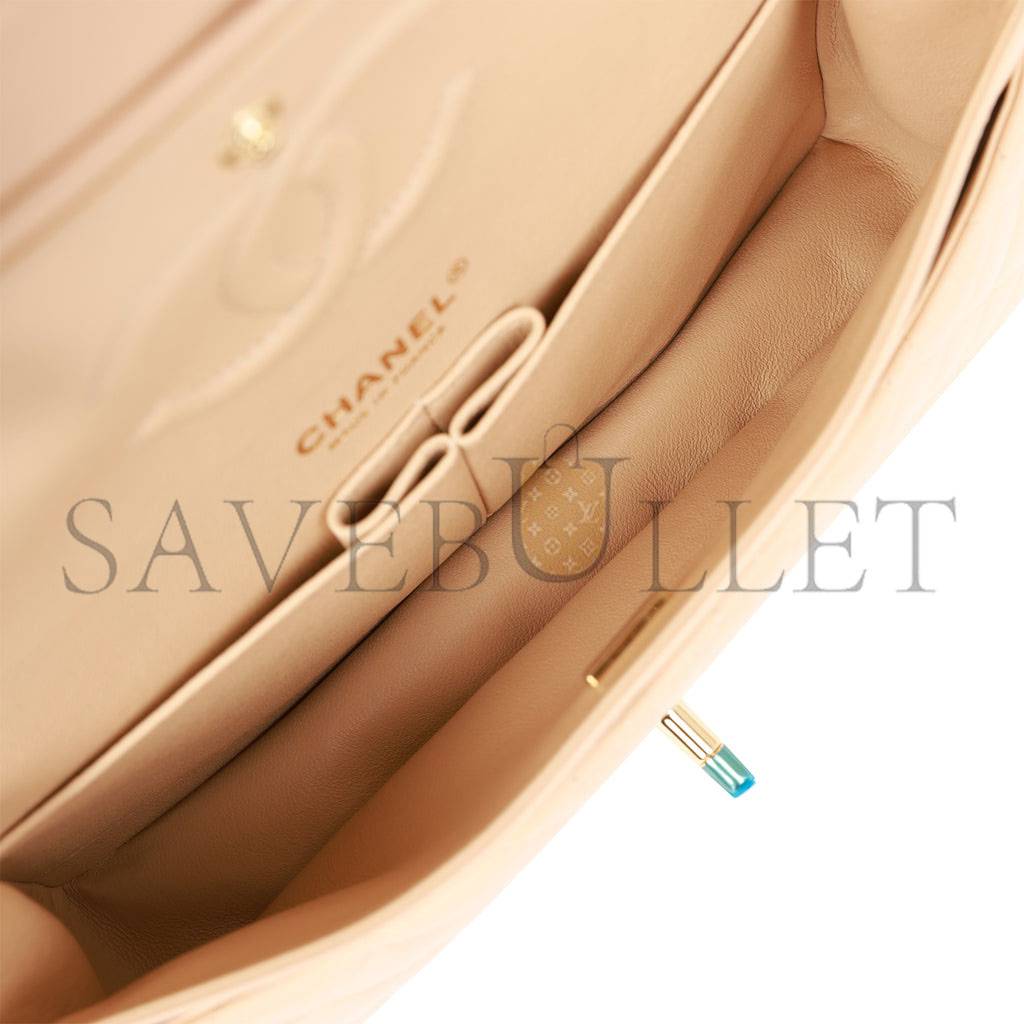 CHANEL MEDIUM CLASSIC DOUBLE FLAP BAG BEIGE LAMBSKIN LIGHT GOLD HARDWARE (25*15*7cm) CHANEL MEDIUM CLASSIC DOUBLE FLAP BAG BEIGE LAMBSKIN LIGHT GOLD HARDWARE (25*15*7cm)