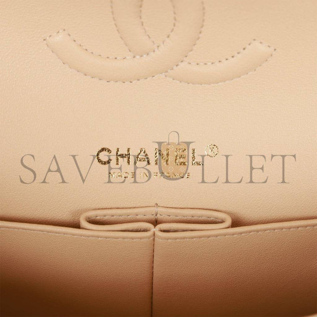 CHANEL MEDIUM CLASSIC DOUBLE FLAP BAG BEIGE LAMBSKIN LIGHT GOLD HARDWARE (25*15*7cm) CHANEL MEDIUM CLASSIC DOUBLE FLAP BAG BEIGE LAMBSKIN LIGHT GOLD HARDWARE (25*15*7cm)