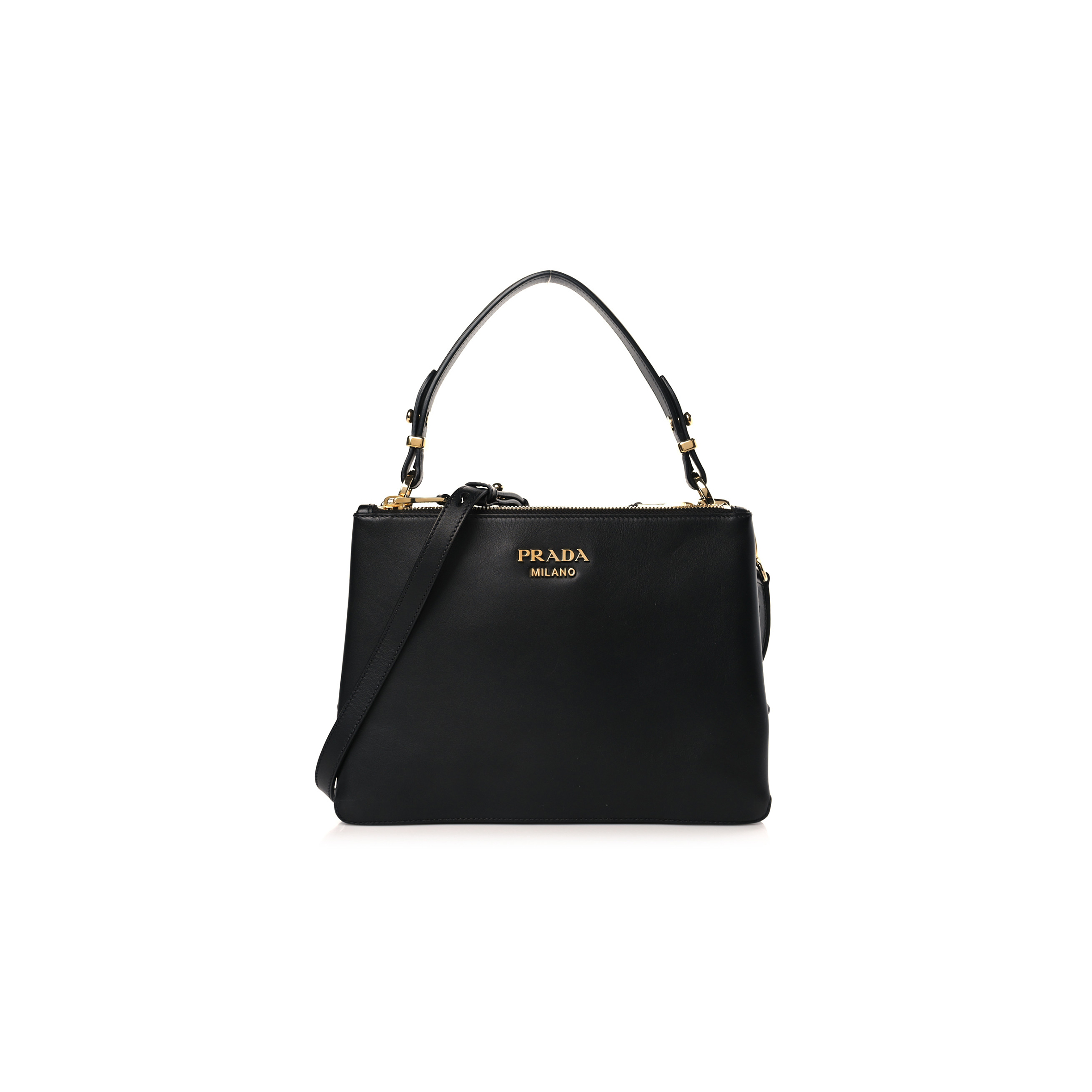 PRADA NEW CALFSKIN SMALL DEUX SHOULDER BAG BLACK (27*20*4cm) PRADA NEW CALFSKIN SMALL DEUX SHOULDER BAG BLACK (27*20*4cm)