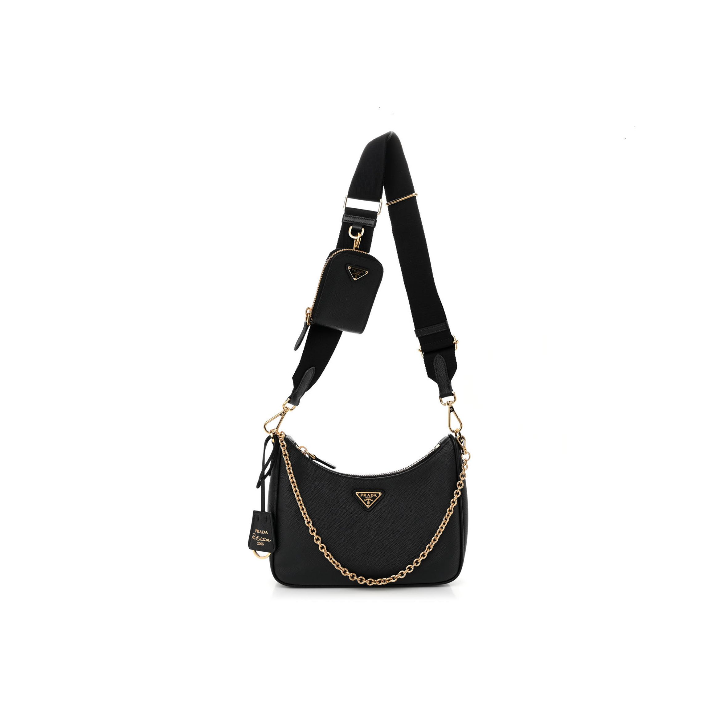 PRADA SAFFIANO LUX RE-EDITION 2005 SHOULDER BAG BLACK (22*17*6cm) PRADA SAFFIANO LUX RE-EDITION 2005 SHOULDER BAG BLACK (22*17*6cm)