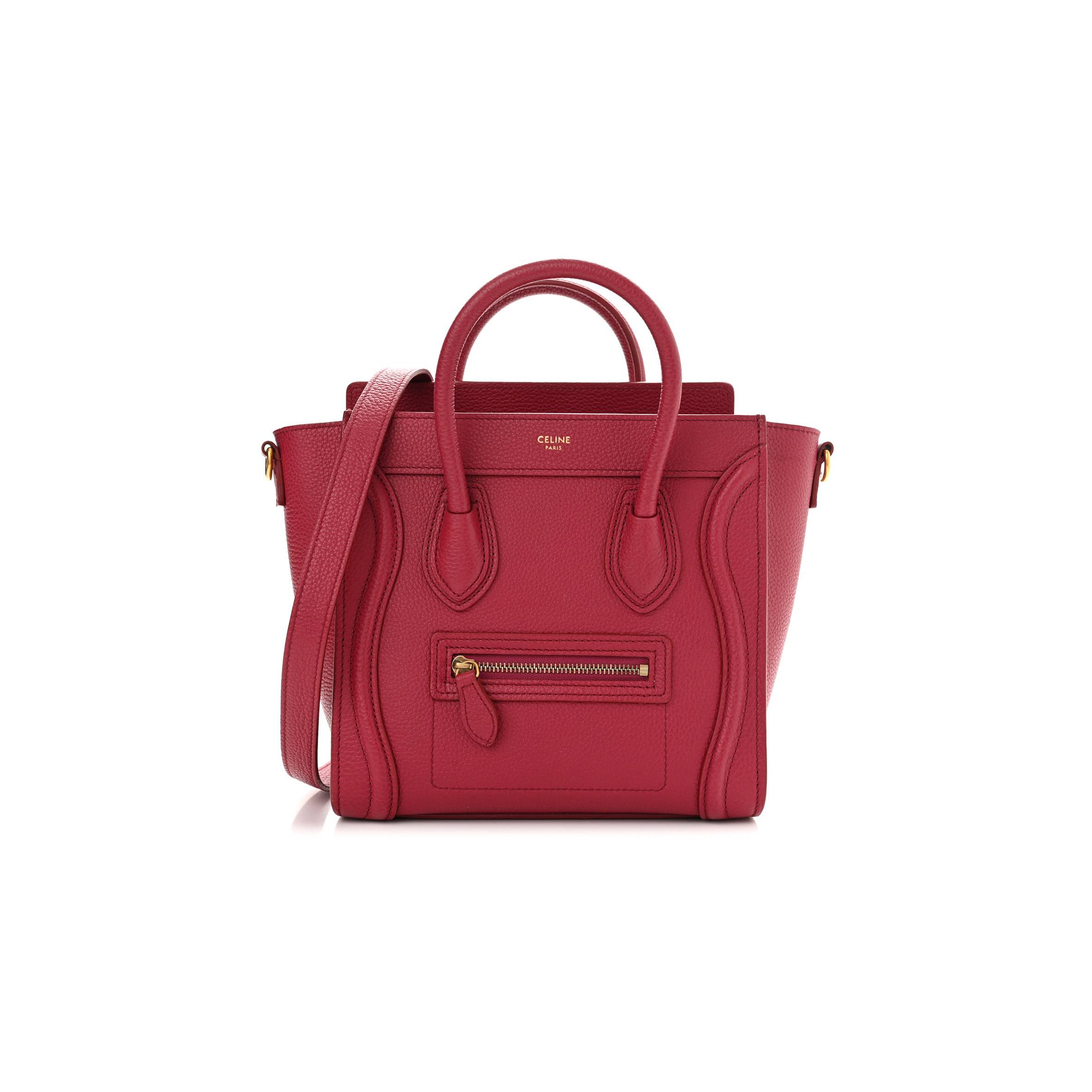 CELINE DRUMMED CALFSKIN NANO LUGGAGE RASBERRY (20*20*10cm) CELINE DRUMMED CALFSKIN NANO LUGGAGE RASBERRY (20*20*10cm)