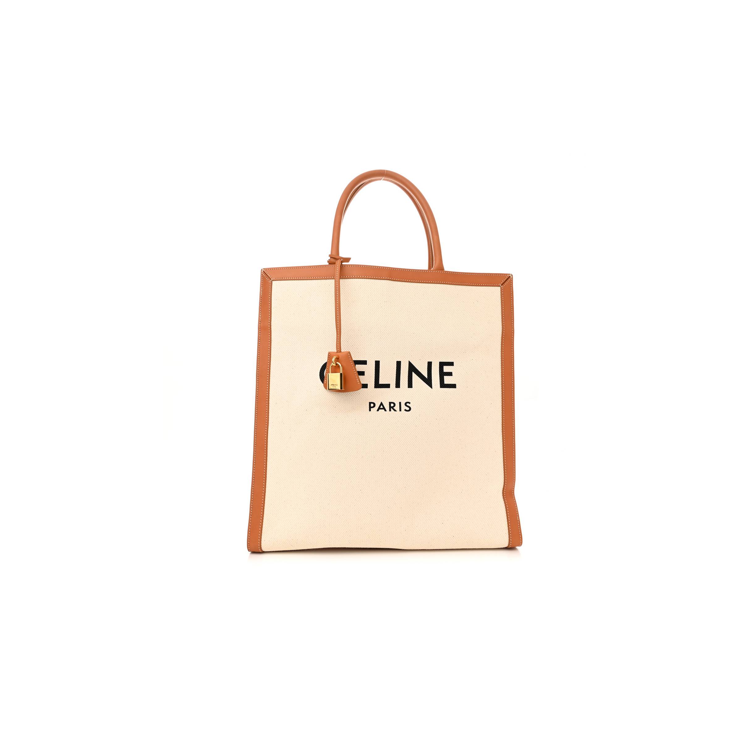 CELINE CANVAS CALFSKIN LOGO PRINT VERTICAL CABAS NATURAL TAN (39*36*9cm) CELINE CANVAS CALFSKIN LOGO PRINT VERTICAL CABAS NATURAL TAN (39*36*9cm)